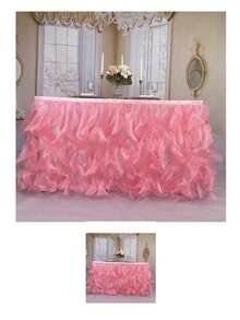 4 pies/6 pies/8 pies/9 pies/14 pies Faldas de mesa de organza, faldas de mesa rizada, faldas de mesa de sauce llorón, adecuadas para mesas de comedor rectangulares o redondas, para duchas nupciales, cumpleaños, fiestas de boda, banquetes, faldas de mesa para pasteles, decoración del hogar. - Multicolor - Ver 123