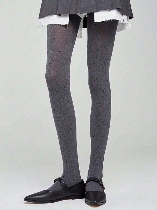 1pc Velvet Black Polka Dot Pantyhose, Retro Fashion Wear, Grey Leggings/Tights