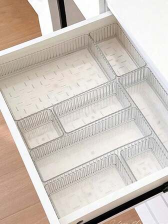 3 Pieces Set Of Transparent Acrylic Cosmetic Storage Boxes, Drawer Built-In Dividers And Organizers, Desktop Office Stationery Storage Boxes, Home Desk And Drawer Organizers