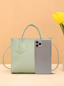 Bolso de mano, bolso de hombro, bolso bandolera de unicolor con relieve - Verde - View 3