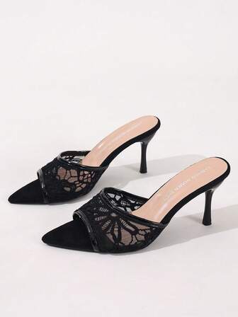 Zapatos de tacón alto negros para mujer, elegantes sandalias de tacón de aguja con punta puntiaguda
