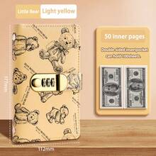 100-Page A6 Lockable Binder With Bear Pattern – Waterproof & Magnetic, Budget Tracker, Cash Notebook, Financial Planner – Perfect For Back-To-School Students Or Savings Goals.
