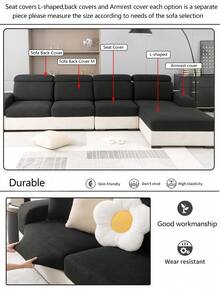 1 Stück Ganzjahres-Stretch-Sofabezug, rutschfester Vollabdeckung dicker Stoff Sofasitzkissenbezug, maschinenwaschbar, nicht ausbleichend, haustierfreundlicher Schutzbezug, geeignet für Schlafzimmer, Büro, Wohnzimmer, L-förmiges Sofa und 1234-Sitzer - Schwarz - Übersicht 9