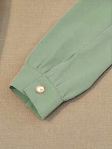 女士优雅花卉蕾丝边开衫，春秋季 - 豆綠色 - 查看 5