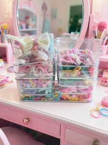 4/5/6/9pcs Stackable Transparent Drawer Organizer Box, PET Material, Suitable For Storing Hair Clips, Scrunchies, Makeup Sponges, Makeup Brushes And Other Cosmetic Items, For Home And Commercial Use, Multiple Sets Available - Clear - View 9