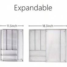 HAWTUtensil Drawer Organizer - Expandable Cutlery Tray Silverware/Flatware Storage Divider For Kitchen Mesh Designing With Non-Slip Rubber Feet Silver - 銀色 - 查看 5