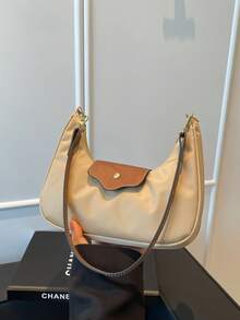 Nuova borsa a tracolla monospalla in stile patchwork per autunno/inverno, borsa a tracolla retrò a mezzaluna, borsa a mano in stile patchwork, borsa a forma di raviolo, borsa a forma di corno di bue, borsa versatile per pendolari, borsa da donna per uso esterno, borsa della spesa, borsa da portare sotto braccio, borsa a mezzaluna - Cachi - Visualizzare 6