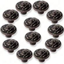 Vintage Rose Cabinet Knobs, Antique Bronze Cupboard Dresser Door Pull Round Zinc Alloy Knob Flower Drawer Handles With 3 Sized Screws For Furniture Kitchen Cupboard Closet Wardrobe - Bronze - View 1