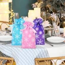 D72Pcs Winter Drawstring Bags Pink Blue Purple Snowflake Plastic Gift Bags With Ribbon Christmas Treat Bags For Xmas Party Plies 5.9 X 9.1 Inch - Pinkbluepurple - View 6