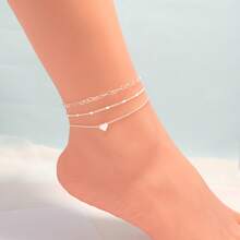 Three Heart-Shaped Anklets For Women, Plated In 925 Silver Or 18K Gold. - 銀色 - 查看 5