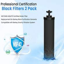 NSF/ANSI 42 Certified Black Purification Elements, For BB9-2® Water Filters Replacement, Compatible With Berkey Gravity Filtration System, Replacement For Berkey Black Filter, Pack Of 2 - màu đen - Xem 2
