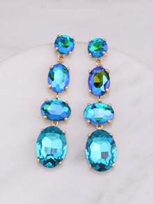 sehuoran 一对手工制作锌合金椭圆形长流苏吊坠耳环，镶嵌玻璃水钻，垂坠式女士耳环 - Style 1 - 查看 12