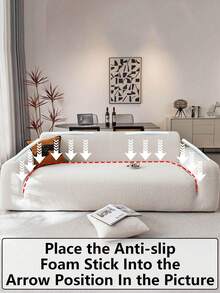 1pc Romantic Wedding Season Beige Teddy Plush Sofa Cover, Stretchy Multifunctional Full Wrap Sofa Slipcover With Geometric Pattern Design, Warm Fuzzy Fabric For Winter, Sofa Protector Holiday Decor, Includes 1 Pillow Case - Beige - View 8