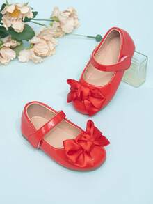 Girls' Cute Bow Decor Round Toe Flat Shoes, Princess Style, Spring/Autumn - Red - View 2
