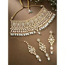 - Gargantilla de novia con perlas de Maang Tikka, chapado en oro indio, color verde Rani Padmavati Kundan, collar con collar de joyera tradicional para mujer - blanco - Ver 8