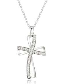 925纯银十字架项链，镶嵌立方氧化锆吊坠，适合日常佩戴和送礼。 - 白色 - 查看 8