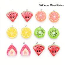 5/10/20个树脂水果切片吊坠饰品，树脂柠檬、猕猴桃、西瓜、草莓切片吊坠配件，适用于DIY珠宝制作、耳环、项链、钥匙扣、装饰品