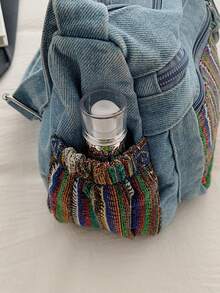 New Casual Chic Multi-Layered Soft Denim Shoulder Bag With Multiple Pockets, Versatile, Suitable For Work, Shopping And Travel. - Camel - View 10