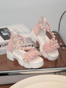 A Pair Of Sweet And Cool Lolitta-Style Mesh Pearl Thick-Soled Sandals Are Suitable For Summer Life, Casual Wear And Outdoor Play, Summer, Home And Beach Outings - 粉色 - 查看 5