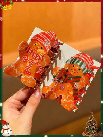 1/2pcs Women's Style, Fashionable And Cute, Christmas Hair Accessories, Snowman Hair Claws Hair Claw, Suitable For Christmas Parties And Dances, Dressing Up Headwear, Women's Hair Accessories, Recommended Gifts Elegant Hair Clips Fashion Hair Clutch