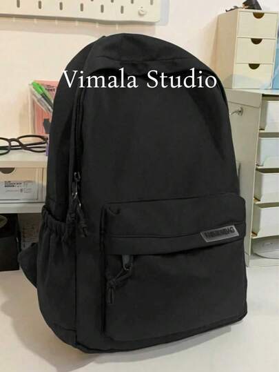 Large Capacity Solid Color Men's Backpack, Fashion Minimalist Travel Bag, Suitable For Casual Use, Japanese Style, Student Commuter Backpack, Unisex Large Capacity Schoolbag Bag For School College