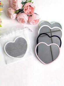 1PC/10pcs Heart-Shaped Portable Mirror Sets, Including Mirrors And Drawstring Pockets, Compact And Lightweight, It Is Suitable For Travel And Home Decoration, And Can Be Given As A Gift For Birthdays, Party Gifts,Valentine's Day Gift