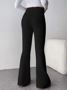 Women's Black Flared Pants, Daily Casual Yoga Leggings, Back To School, Fall Women's Wear, Pants, Sweatpants, Women's Trousers, - Black - View 4