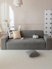 1件几何线条提花绒面沙发套，简约弹力一体式沙发套，宠物友好防滑防污，可机洗，四季通用全包式沙发保护套，附赠1个45x45厘米枕套 - 深灰色 - 查看 7