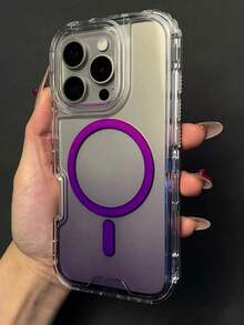 1个可爱透明渐变色磁吸无线充电手机壳，兼容 17 AIR 16 15 14 13 12 11 Pro Max Plus，柔软硅胶后盖，糖果色 - 紫色 - 查看 1