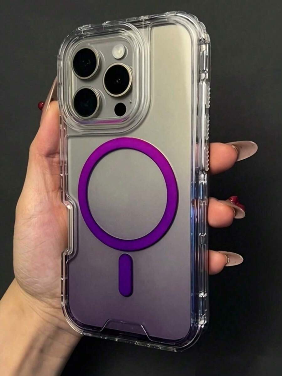 1个可爱透明渐变色磁吸无线充电手机壳,兼容 17 AIR 16 15 14 13 12 11 Pro Max Plus,柔软硅胶后盖,糖果色 - 紫色 - 查看 1