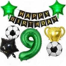 Balón de fútbol, balón de trofeo, globos de cumpleaños con temática verde, decoraciones de fiesta, accesorios para fotos - Verde - Ver 3