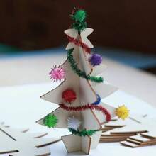 70pcs Handpainted Christmas Craft Set - DIY 3D Christmas Tree Painting Wooden Pieces, Christmas Gift Or Party Activity, Family Craft To Improve Painting Skills And Imagination, Design Your Own Christmas Tree - Multicolor - View 8
