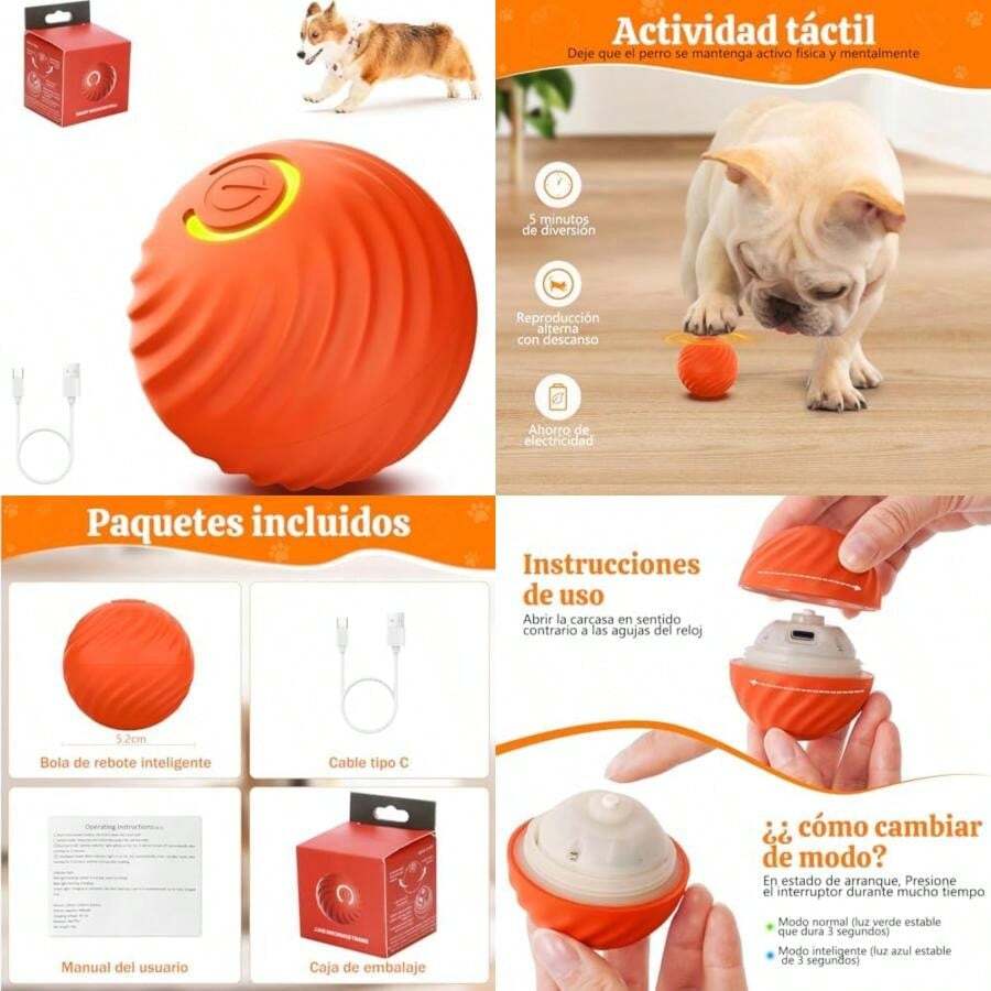 Pelota de Juguete para Perros,3 Piezas Durable Motion Dog Toys Rolling Ball Toys for Puppy/Small/Medium/Large Dogs (Multicolor)(orange) - Multicolor - Ver 1