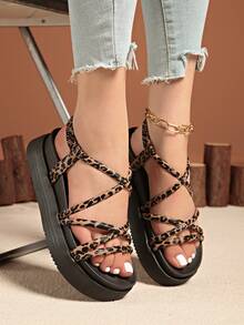 2025 New Thick Sole Sandals For Women, Summer Casual Outdoor Bohemian Style Flat Roman Sandals - Brown - View 3