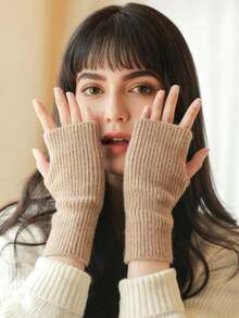 1 Pair Of Winter Plush Knitted Open Finger Warm Gloves, Perfect For Office, Student Writing, Cycling And Skiing, Daily Wear ﻿ - Multicolor - View 10