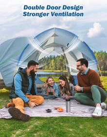 SUV Tent For Camping With Rainfly, Double Door Design Car Tent With Aluminum Poles, SUV Tailgate Tent With Waterproof PU2000mm Double Layer For 4-8 Person, Blue - 灰橙色 - 查看 3