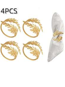 4-20pcs Metal Leaf Napkin Rings, Napkin Holders, Wheat Napkin Rings For Wedding, Christmas Party, Banquet (4pcs Per Set) - Gold - View 19