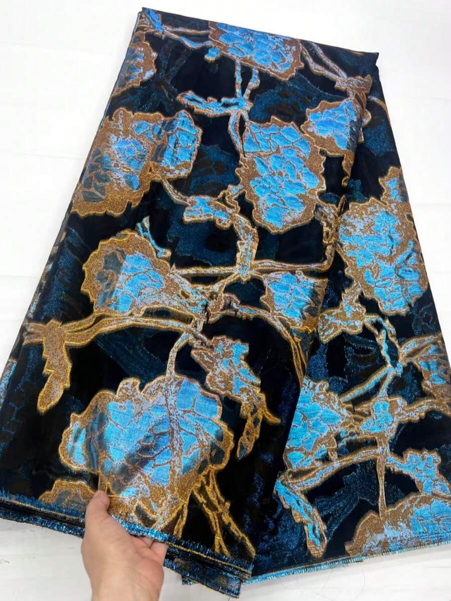 5码/1码 高品质新款花卉刺绣薄纱蕾丝面料，2025花卉提花图案网布，时尚设计图案锦缎面料，适用于服装缝纫，适合非洲、尼日利亚派对、宴会、婚纱、女士连衣裙、家居装饰窗帘DIY，可选颜色：粉色、红色、金色、绿色、蓝色、紫色、多色，仅限手洗，按码裁剪 - 彩色 - 查看 1