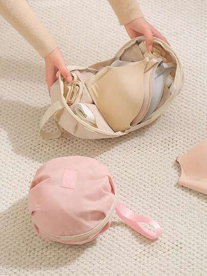 1pc Honey Girl Style Bra Storage Bag, Lightweight And Easy To Carry, Multi-Compartment Design, Efficient Storage For Bras And Lingerie, Can Be Handheld Or Hung, Ideal For Travel And Home Organization. Beige Storage Bag, Durable Zipper Closure, Bra Storage Bag, Waterproof Clothing Storage Bag, Clothing Organization Bag, Travel Essential.