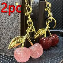 2pc Premium Cherry Keychain Bag Charm - Cute Women's Handbag/Car Keychain, Red And Pink Cherry Keychain, Perfect Anniversary Wedding Gift, Also Available As Birthday, Halloween, And Christmas Festival Gift. - Đỏ + Hồng - Xem 2