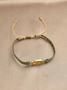 1 chiếc Vòng tay nữ dây bện mạ vàng 18K Bohemian có thể điều chỉnh được với đá Zirconia nhân tạo - màu xanh lá - Xem 5