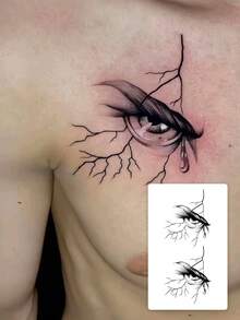 1 pieza Tatuaje temporal de hombre con diseño de ojo abstracto gótico y estampado botánico, adecuado para aplicar en el brazo, resistente al agua y al sudor, dura de 7 a 14 días - Negro - Ver 5