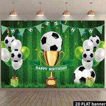 Banner 2D plat cu tematică de fotbal, la mulți ani - Decor de fundal pentru petrecere de fotbal cu baloane și imprimeu de trofee - Decorațiune sportivă multifuncțională pentru sărbători de ziua de naștere în interior și în exterior, toate anotimpurile