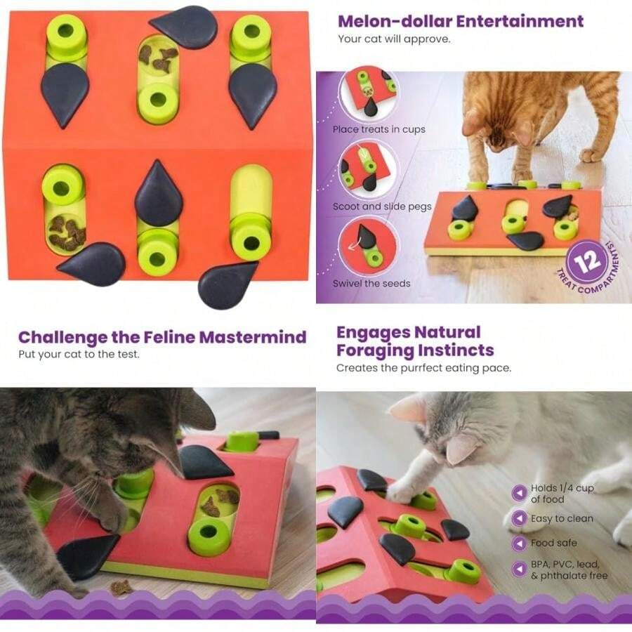 Nina Ottosson by Buggin' out Puzzle & Play - Rompecabezas Interactivo para Gatos(Melon Madness (Nivel 2)) - Multicolor - Ver 1