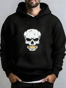 Men's Hooded Sweatshirt, Women's Men's Fashion Black Hoodie With Skull Print And "Don't Help Me I'm Already Dead" Text For Daily Use And Casual Occasions Winter Spring, Christmas Outfit Ideas, Perfect For Outdoor Activities, Parties, And The Best Gift For Friends. - 黑色 - 查看 6