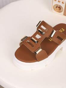 1 Pair Children's PU Leather Thick Sole Casual Slippers, Suitable For Summer