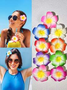 1/9pcs Hawaiian Flower Hair Clips, Artificial Flower Hair Clips For Women, Plumeria Flower Hair Clips, Suitable For Holiday Beach Party, Summer Tropical Flower Hair Accessories, Wedding Party, Gift For Girls, Mother's Day, Hair Claws, Hair Clips, Hair Pins, School Supplies, Head Accessories, Hairpin - Multicolor - View 9