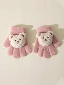 1 双儿童熊猫卡通水貂毛针织手套 - 1Pair - 查看 30