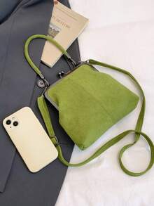 2025 Autumn And Winter New Fashion Retro Suede Material Handbag, Detachable Women's Shoulder Bag, With Button Closure Wallet. Simple Green Crossbody Bag - Green - View 10