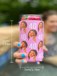 1pc Personalized Can Cover, Customizable Image, Fun Birthday Gift, 40th Birthday, 30th Birthday, 50th Birthday Decoration, Suitable For Any Age Birthday Decoration - Pink - View 14